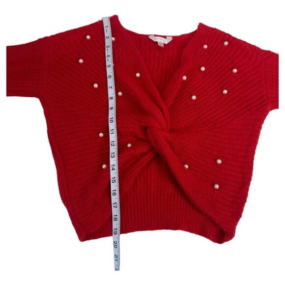 NOBO No Boundaries Women SZ M (7-9) Red Twisted Pearl Ribbed Crop Sweaters - Picture 7 of 11
